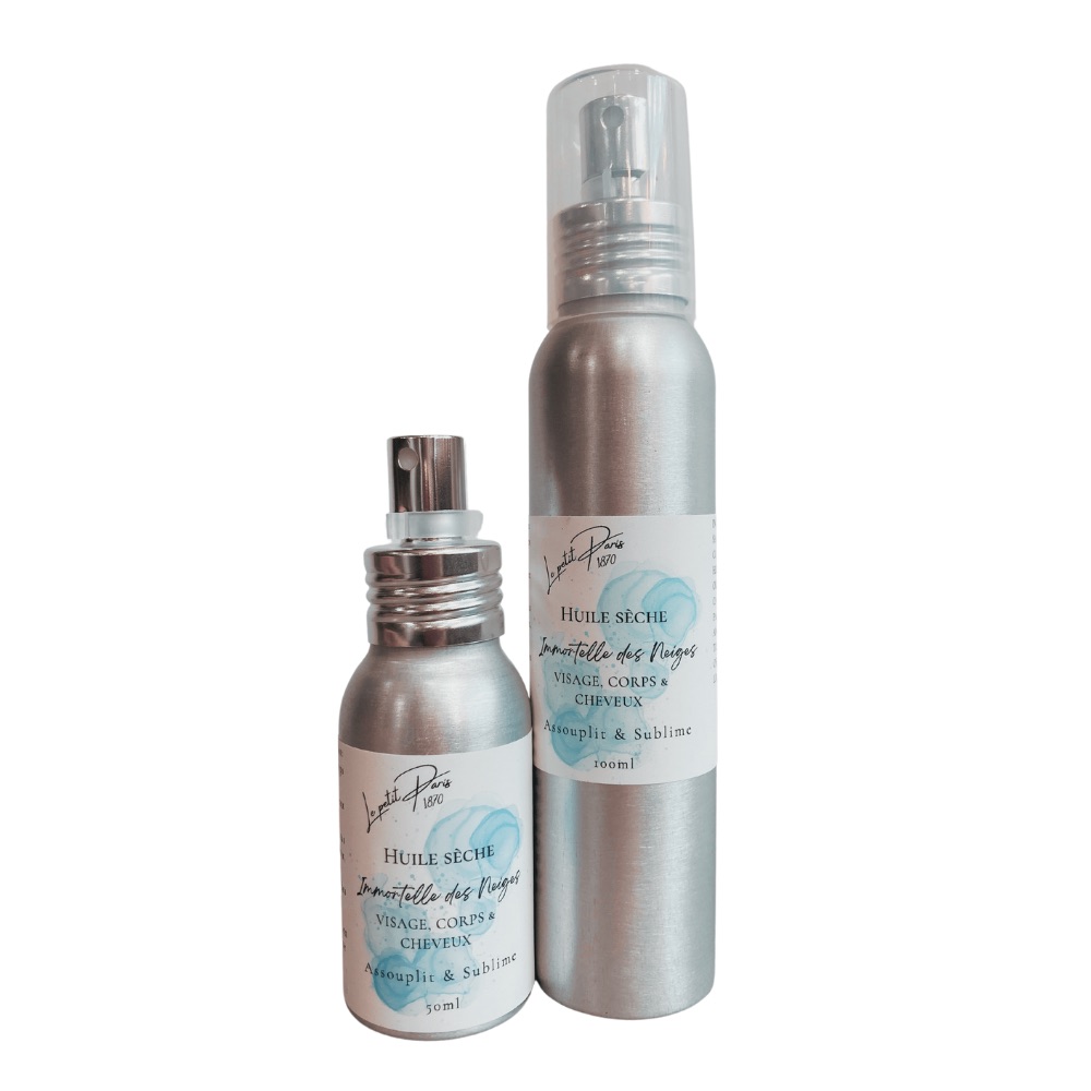 Huile Sèche Immortelle des Neiges 50 ml & 100 ml, hydratante et apaisante.