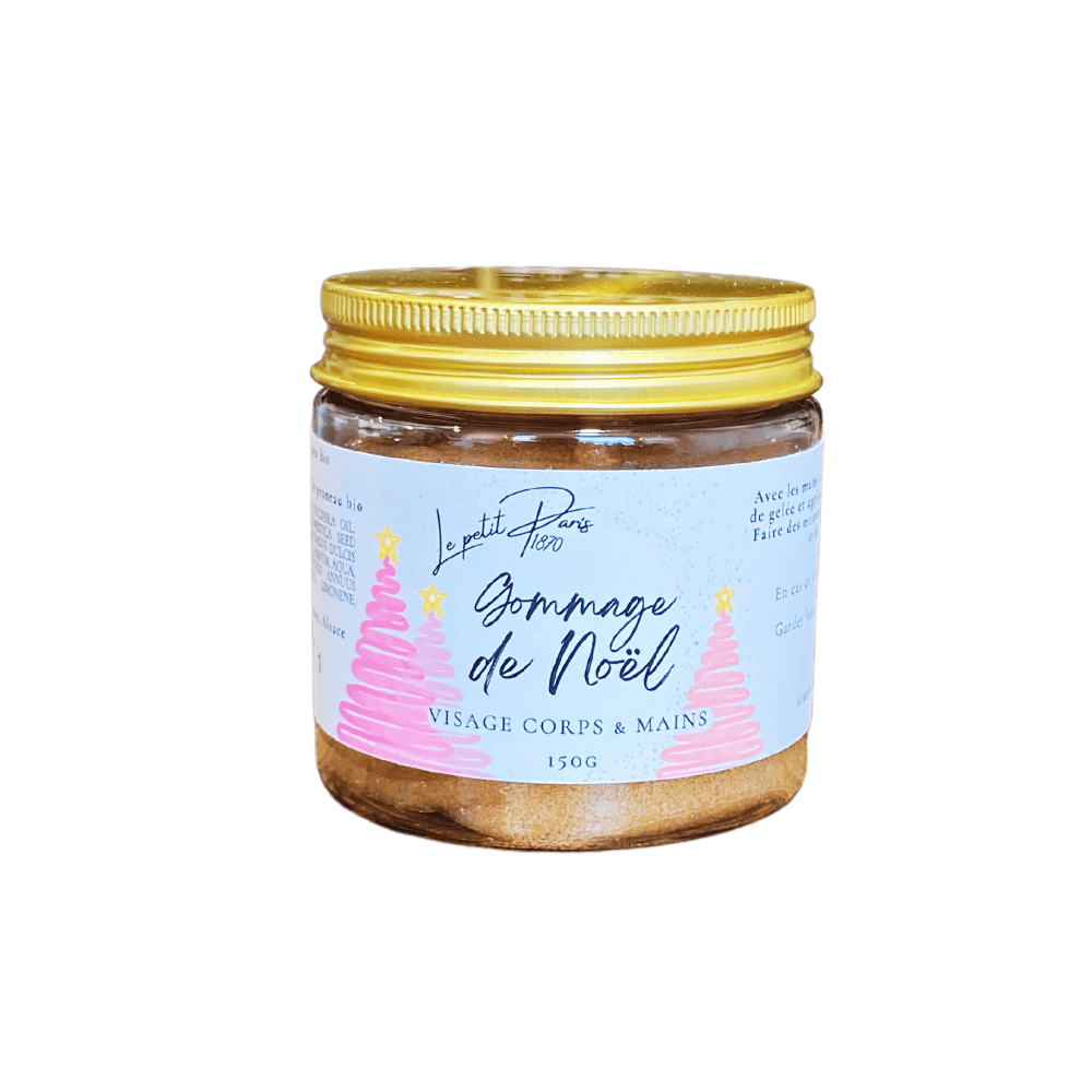 Gommage de Noël Visage et Mains 150 g, exfoliant doux et festif.