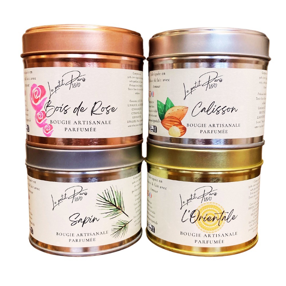 4 Bougies Artisanales Parfumées, faites à la main avec des fragrances naturelles.